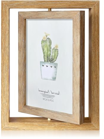 Marco Fotos 10x15 Doble Cara Giratorio 360°, Marco Madera con Placa Acrílica para 2 Fotos, Marco Fotos Vintage para Pared o Escritorio, Ideal para Bodas Familia Regalo Decoración Salón