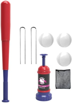 Sharplace Entrenador Infantil de Béisbol Juguete con Herramienta de Golpeo Pelotas Estacas y Bolsa de Almacenamiento Hecho en Plástico Adecuado para Juegos al Aire Libre para Niños Pequeños, Rojo