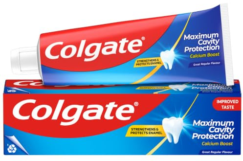 Colgate Maximum Cavity Protection Toothpaste, Great Regular Mint, 75ml | Cavity Toothpaste with Calcium Boost, Strengthens Enamel, Fights Cavities on Surfaces & Exposed Roots