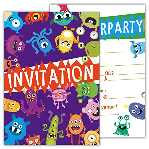 Partycards Carte Invitation Anniversaire Fille Monstre 12 Pièces A6 - Facile à Étiqueter, Invitation Anniversaire Garçon, Carte Invitation Anniversaire, Carton Invitation Anniversaire Fille