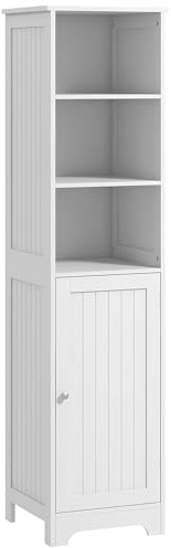 kleankin Badezimmerschrank Badschrank mit 3 offenen Fächern, Bad Hochschrank mit 1 Schrankfach, Aufbewahrungsschrank für Badezimmer, Wohnzimmer, Weiß, 40 x 38 x 160 cm