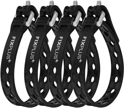 Fixplus Strap 4-pack nanostorlek: kort och smal – spännrem för säkring, fastsättning, buntning och fastspänning, tillverkad av specialplast med aluminiumspänne 23 cm x 1,2 cm (svart)
