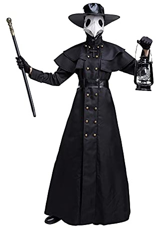 Feynman Costume in maschera medievale, Medico della Peste, per Carnevale e Halloween, con accessori (taglia S, nero)