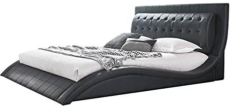 i-flair Polsterbett St. Tropez 180x200 cm Bett Doppelbett Bettgestell gepolstert und mit hochwertigem schwarzem Kunstleder bezogen - Schwarz