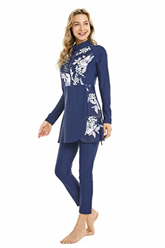 ShuoBeiter Maillot de Bain Musulman Modeste pour Femmes Patchwork Hijab Maillot de Bain Couverture complète Islamique Burkinis Manches Longues Maillot de Bain