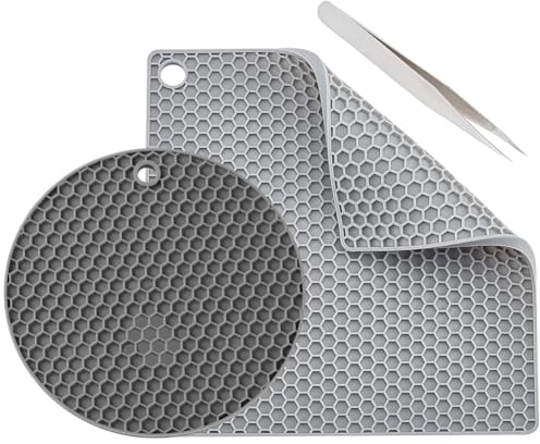 GORGECRAFT 2 Stili Tappetini per Doming In Silicone Tappetini per Doming Rotondi Quadrati In Resina Resistente Al Calore Gomma Sintetica A Nido D'Ape Pad Grigi Vassoi Pinzette per La Creazione