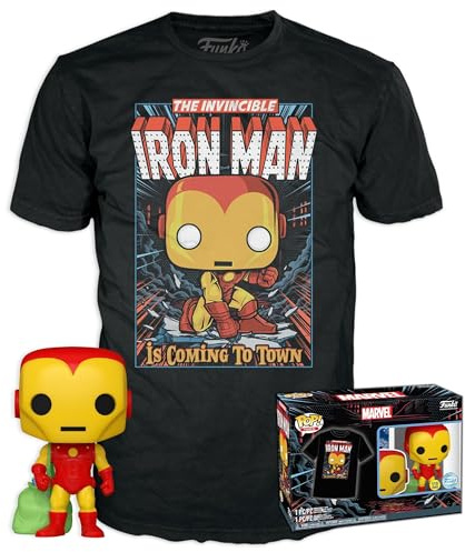 Funko POP! & Tee: Marvel - Holiday Iron Man - Glow In the Dark - Small - (S) - T-Shirt - Clothes With Collectable Vinyl Figure - Gift Idea - Toys and Short Sleeve Top for Adults Unisex Men and Women