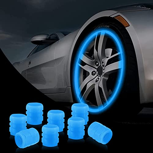 24 PCS Dust Caps for Car Tyres, Esteopt Fluorescent Car Tire Valve Caps, Universal Valve Caps Fashion Luminous Tyre Caps for General Cars SUV Motorbike Trucks Bicycle Decoration (Blue)