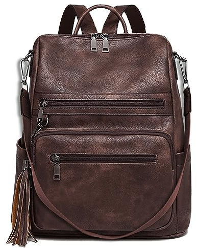 Women PU Leather Backpack Waterproof Casual laptop bag School Shoulder Bag for Ladies (coffee)