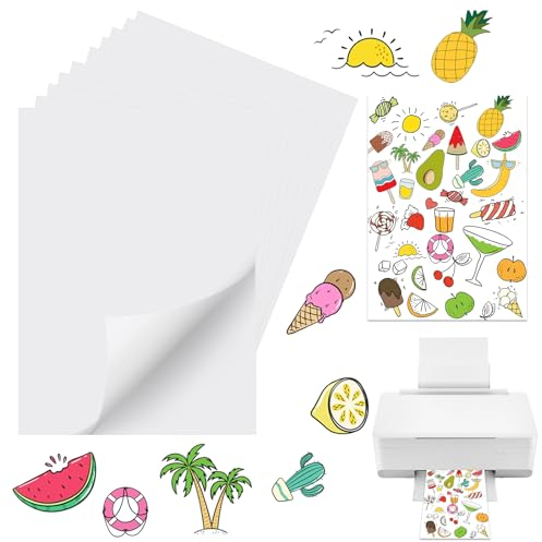 VMUTGA 30 Blatt Stickerpapier zum Bedrucken, Weiß Vinylfolie Sticker Papier A4 Selbstklebend Folie Druckpapier Aufkleberfolie Bedruckbar Vinyl Aufkleber Papier für Tintenstrahldrucker Laserdrucker