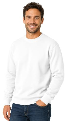 TICTEX Sweatshirt för män utan huva – Sweatshirt med rund hals i bomull, idealisk för arbets- och sportkläder – finns i storlekarna S till 5XL, Vit, S