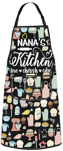 WZMPA Nana Kitchen Apron With Pockets Grandma Kitchen Gifts Nana’s Kitchen Love Cherish Care Apron For Cooking Baking, Nana Kitchen F Ap Bl