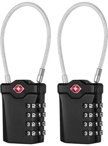 NAGE TSA Schloss, Schloss mit Zahlencode 4 Stellig, Zahlenschloss Koffer mit Öffnung Alarmanzeige, Kofferschloss TSA mit Weißen Zahlen, Reiseschloss für Koffer, Rucksäcke, Zelt (2 Stücke, Schwarz)