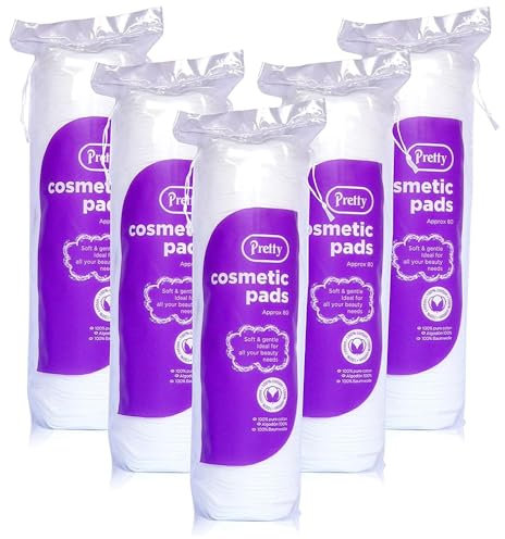 400 Cosmetic Pads Lint-Free 100% Pure Cotton Wool Soft Absorbent Gentle on Skin Ideal for Makeup Removal Skincare Nail Care (80 Packs of 5)