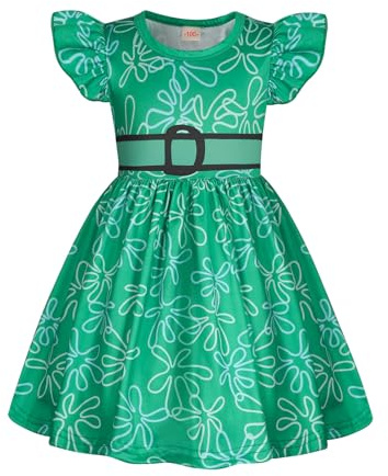 Febbabe Costume de dégoût vert pour filles, costume de costumade de dessin animé pour enfants, robe à manches flottantes, tenue d'Halloween, de jeu de rôle de 9 à 10 ans
