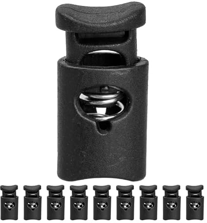 Tope de cordón, 1 agujero, 10 piezas, negro, para cordones de hasta Ø 7 mm, abrazadera de correa para chaqueta, ropa, mochila, tope de cordón de goma, cierre rápido para cordones de zapatos
