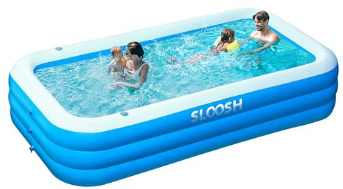 Sloosh Piscine Gonflable avec Sièges, 304,8 x 182,8 x 55,8 cm, Piscine Familiale Hors-Sol, Épaissie et Durable, Idéale pour Les Fêtes Aquatiques d'Été dans Le Jardin, la Cour ou la Pelouse, Bleu