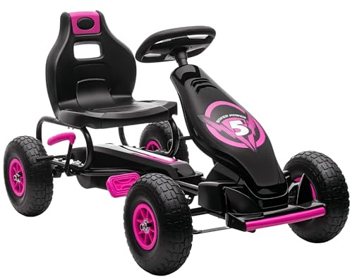HOMCOM Gokart mit 3-Stufig Verstellbarem Sitz für 5-12 Jahre bis 50 kg Rosa