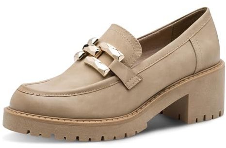 Marco Tozzi Damen Loafer mit Blockabsatz Vegan, Braun (Taupe), 38 EU