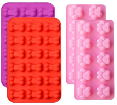 4 Tapis de Cuisson en Silicone Antiadhésive Sans BPA pour Friandises Maison pour Chien – Moule Réutilisable pour Biscuits, Chocolat, Glaces, Bonbons (Lot de 4)