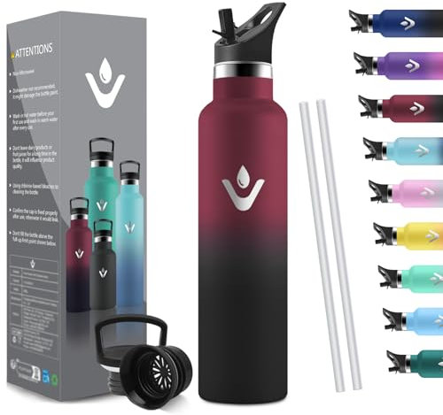 HoneyHolly Bouteille Isotherme 1L, étanche sans BPA, Gourde Isotherme, Double Paroi, Bouteille, 18/8 Acier Inoxydable, Gourde INOX, avec Paille, Termos pour Sport, Randonnée, École, Bureau