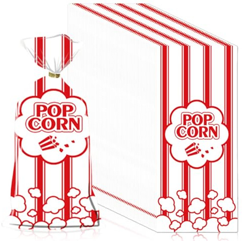 GOEDCH Pop-Corn en Papier Kraft: Lot de 300 12.5 * 27.5cm Sachets à Po p-Cor n Blanc et Rouge, Pour le Cinéma, les Soirées Cinéma, les Anniversaires d'enfants et Les Soirées Pyjama