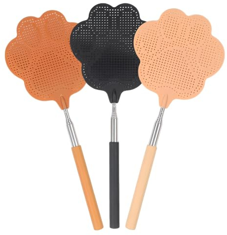KOMUNJ 3 matamoscas extensibles manuales con mango de acero inoxidable, matamoscas de oso para repeler avispas, mosquitos y otros insectos