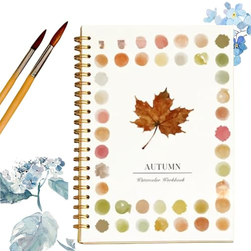 Ensemble de cahiers d'exercices de peinture à l'aquarelle, carnet de croquis d'artiste à spirales, adapté aux débutants avec pinceaux, cadeau pour adultes et adolescents - Automne