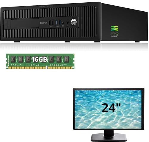 HP EliteDesk 800 G1 | Intel Core i7 4ª Gen | 16GB RAM | 480GB SSD | Windows 11 Pro | PC Sobremesa Compacto con Monitor |(Reacondicionado) (24, Pulgadas, Negro, 480, GB, 16, GB)