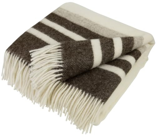 LYHome 100% LambsWool Blanket, Large Throw, Sofa & Bed Bedspread, 150x215cm | Single Double Throws, Soft Warm Blankets for Winter Travel Autumn Picnic & Camping 55 x 79 in | White with Stripes