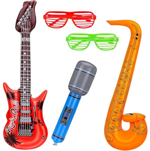 5-teiliges Set Aufblasbare Gitarre, Luftgitarren Zum Aufblasen, Party Zubehör, Fotobox Accessoires, für Hochzeiten und Feste, 35-95 cm Instrumente