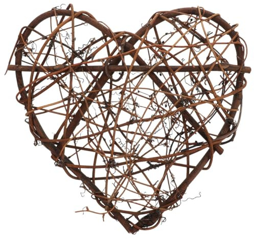 Ciieeo Pendente Decorativo in Rattan Massiccio a Forma di Cuore 25 CM per Matrimonio e Arredamento Casa, Decorazione da Parete Fai da Te