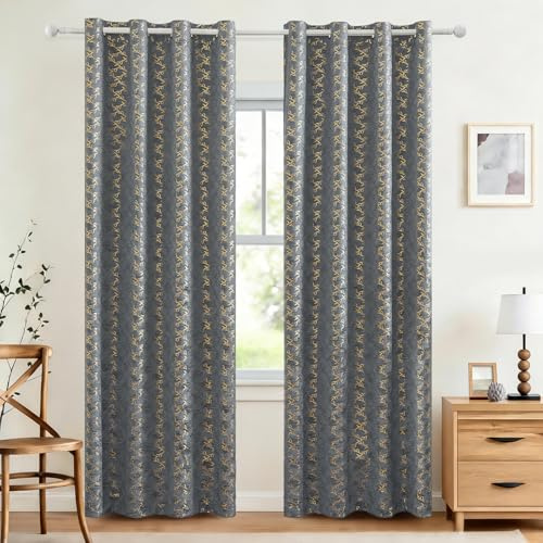 Ystyle Rideau Occultant Velours Lot De 2, 140x245cm, Rideaux Salon Rideau Thermique Isolant Anti Chaud Intérieurs, Rideau Phonique Anti Bruit, Moderne Chambre Maison Dressing, Gris