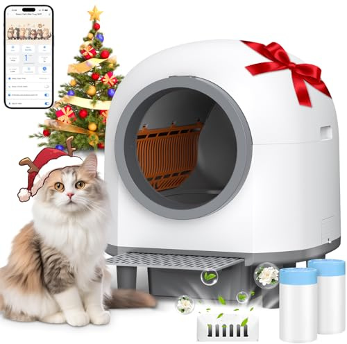RWSRW Arenero Gatos Autolimpiable, 80L Arenero Autolimpiable para Gatos Silenciosa Caja de Arena Automática Integrada Segura XXL WC Arenero Automatico Inodoro Sistema de Parada de Seguridad (Blanco)