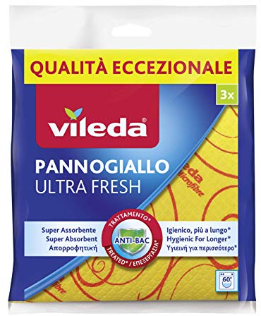 Vileda 139194 Pannogiallo, Panno Multiuso Con Odor Stop e Speciali Fibre Super Assorbente, Ideale Per le Pulizie