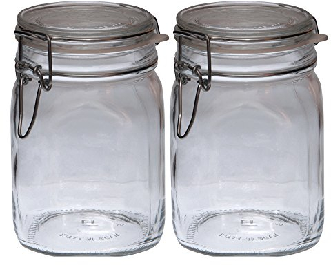 Bormioli 2er Set 1,0L Original Fido Einmachglas mit Bügelverschluss und Gummiring