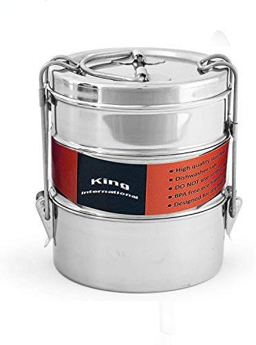 King International Stainless Steel Bento Wire Tiffin Box, Lunch Box, 3 containers food storage box 10 cm (3 Tier) by King International