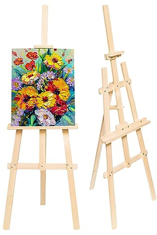 Chevalet peinture en bois massif de 150 cm - Chevalets pliables et réglables en hauteur avec support de tableau adaptés pour l'art et mariage pour enfants et adultes