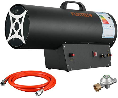 FUXTEC Gasheizgebläse GH51 – regulierbarer Gasheizstrahler 50kW mit Thermostat – Bauheizer/Gasheizer 650 m³/h Luftdurchsatz Heizgebläse mit Druckminderer & Überhitzungsschutz