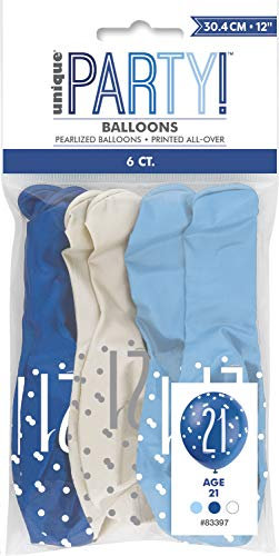 Vibrant 21st Glitz Latex Balloons in Light Blue, Royal Blue, & White (30cm) - Perfect for Parties, Celebrations & Events - 6ct