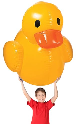 Fun Express Giant Inflatable Rubber Duck 4 Feet - Large Yellow Duck Pool Float for Birthday Party Decorations | Big Rubber Ducky for Baby Showers, Easter Decor & Outdoor Events | Premium Vinyl Design