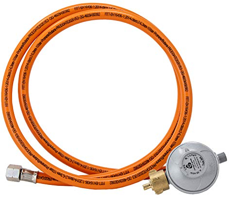 BOGAPRO Set aus Propangasschlauch 150 cm und Gasdruckregler 50 mbar, Druckminderer Gas 1/4 Linksgewinde, Gasschlauch und Druckregler inkl. Polybeutel, Polyvinylchlorid (PVC)