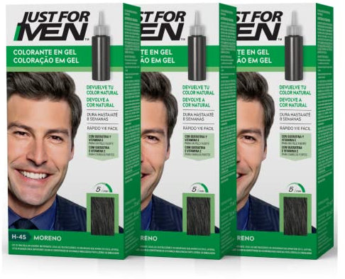 Just For Men Colorante in gel, tinta capelli uomo, copre solo i capelli grigi, ripristinando il colore originale per un aspetto naturale, colore marrone scuro, H45 (3 confezioni)