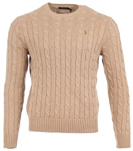 Ralph Lauren Men's cable knit crew neck jumper, brown, L
