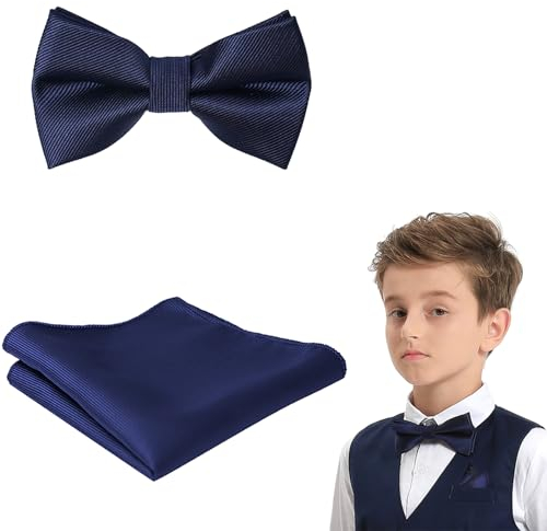 mintgreen Kinder Jungen Fliege & Einstecktuch Erwachsene Kinder für Hochzeitsfeier Einstellbarem Vorgebundene Fliege, Navy Blau