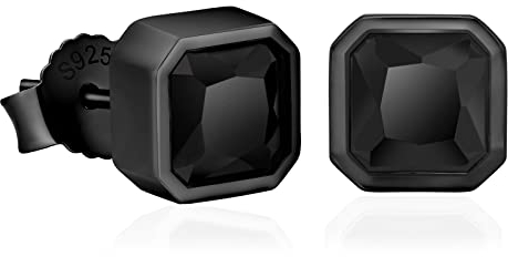 KRKC&CO S925 Silber Ohrringe Herren Iced Out, Viereckige Schwarz Ohrringe 6mm, Schwarzgold beschichtete Ohrsteckers mit Zirkonia Stein, eckige allergiefreie Ohrringe, Geschenk für Männer Jungs