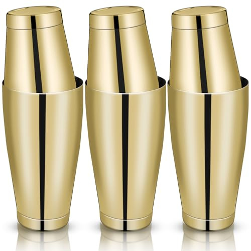 6 st cocktail shakers professionell bar shaker Boston shaker set rostfritt stål Martini shaker drinkblandare grundläggande verktyg viktad skaka metall burk cocktail shaker set, 12 oz, 28 oz (guld)