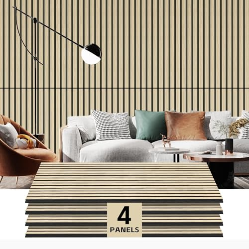 RITOLLO 4 Pack Wood Panels for Wall - 47.2×23.6 Wood Slat Acoustic Panels for Wall, Soundproof Panels, 3D Fluted Panels for Interior Wall Decor (Natural Oak)