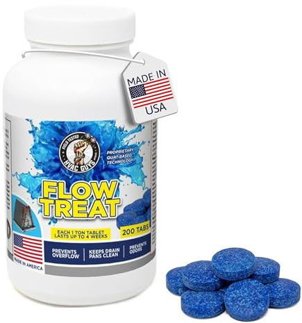 HVAC GUYS – Flow Treat Tabs - 200 Tablets | AC Drain Line Cleaner | Prevents Odors, Keeps HVAC Drain Pan Clean, Prevents Overflow | One Tablet Lasts up to 4 Weeks