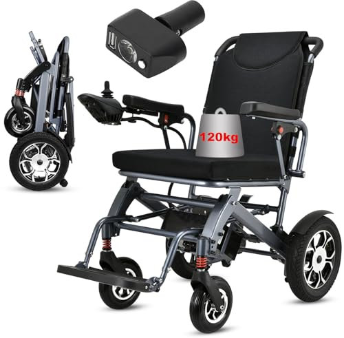 WEYRAL Elektro Rollstuhl, Aluminium Rahmen, 12Ah Lithiumbatterie, 24 km Reichweite, 500W Motor, All Terrain, 120 kg Tragfähigkeit, Blau